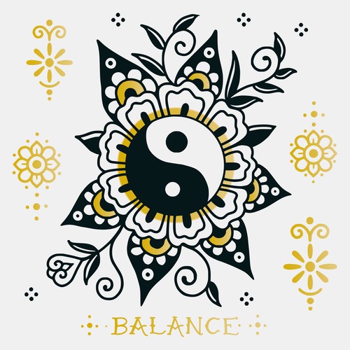 Tattoo Set mit dekorativen Line-Art Motiven und glitzernden goldenen Elementen