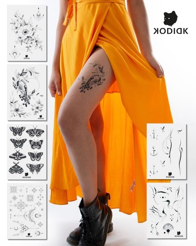 Tattoo Set mit floralen, tierischen und minimalistischen Line-Art Motiven Tattoo Set mit floralen, tierischen und minimalistischen Line-Art Motiven
