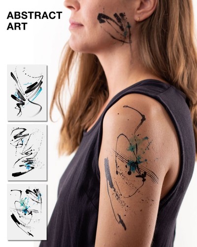 Tattoo Set mit abstrakten, expressiven Pinselstrich- und Splash-Motiven Tattoo Set mit abstrakten, expressiven Pinselstrich- und Splash-Motiven