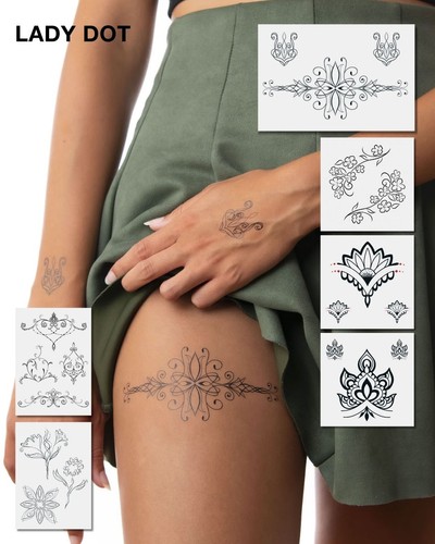 Tattoo Set mit filigranen ornamentalen Line-Art und Dotwork-Motiven Tattoo Set mit filigranen ornamentalen Line-Art und Dotwork-Motiven