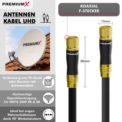 PremiumX 10m Sat Antennenkabel Digital Fernsehkabel Innenleiter REINES Kupfer Mit F Kompressionsstecker Xcon S3 Premium Hdtv Kabel Koaxialkabel F Stecker Zu F Stecker 120687 9314