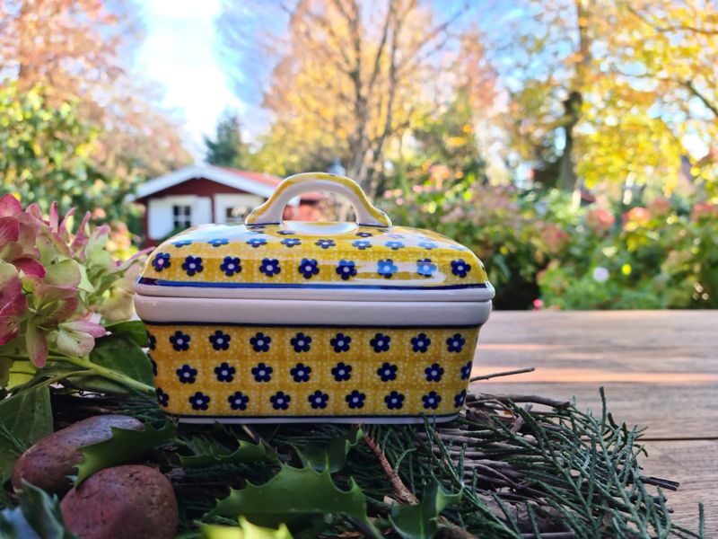 Butterdose, Margarinedose Quarktopf, Kastenform aus Bunzlauer Keramik – Ceramika Artystyczna, rechteckig, 14 x 10 x 9 cm -Tradition 20