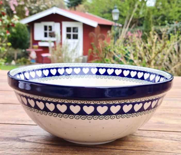 Schale 32,5 cm, Höhe von 12 cm – Obstschale, Salatschale, Servierschale, Dekoschale, große Keramikschale, Ceramika Artystyczna – Bunzlauer Keramik (6600 ml) - White Valentine