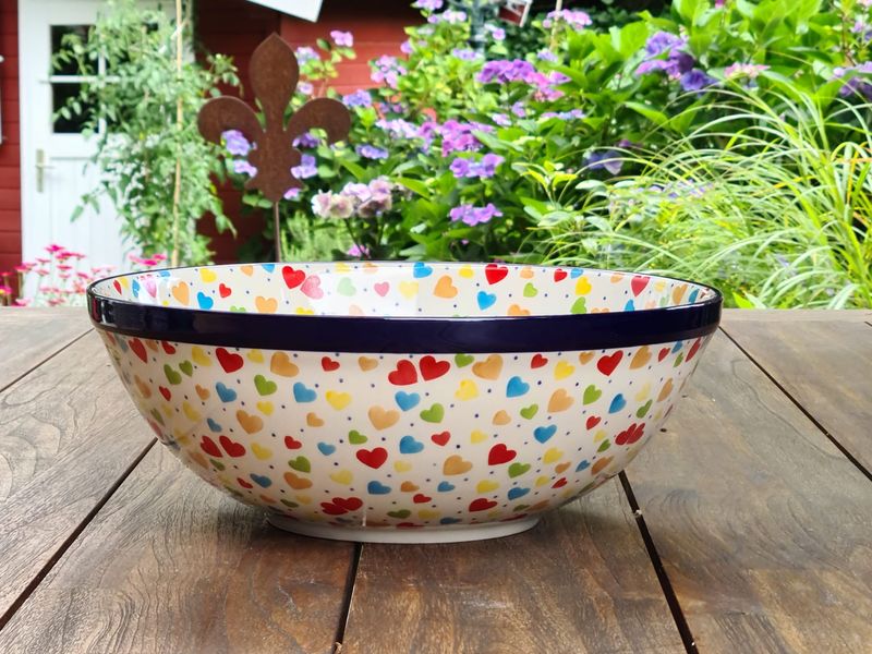 Schale 32,5 cm, Höhe von 12 cm – Obstschale, Salatschale, Servierschale, Dekoschale, große Keramikschale, Ceramika Artystyczna – Bunzlauer Keramik (6600 ml) - Liebe