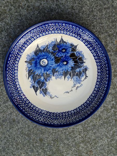 Unikat-Schale, Ø 32 cm, ↑7 cm, alte Bunzlauer Keramik mit Glasurrissen