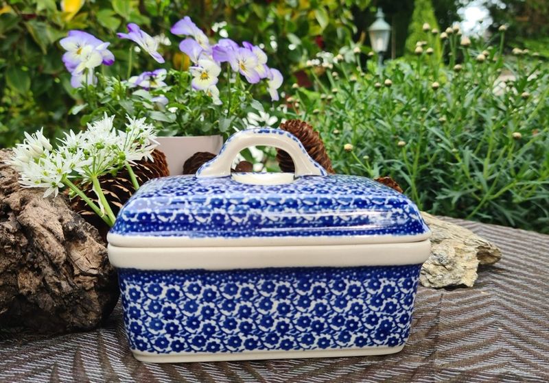 Butterdose, Margarinedose Quarktopf, Kastenform aus Bunzlauer Keramik – Ceramika Artystyczna, rechteckig, 14 x 10 x 9 cm - Midnight Blue