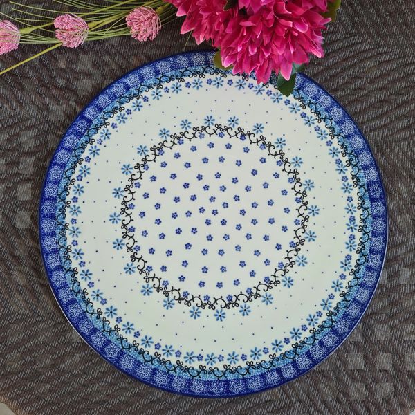 Großer Servierteller / Pizzateller aus Bunzlauer Keramik – Ø 33 cm – handgefertigt von Ceramika Artystyczna - Fleur Delicate