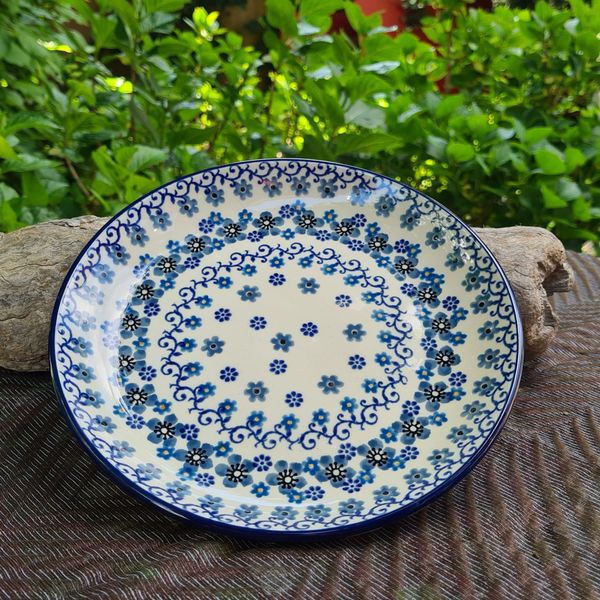Flacher Teller 19,5 cm – Bunzlauer Keramik – Ceramika Artystyczna – Vielseitiger Teller für Frühstück, Kuchen, Müsli, Salat & mehr - Winter Garden