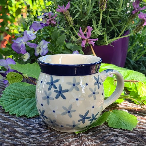 Bauernbecher / Kugelbecher 250 ml- 10,5 x 7,5 x 7,3 cm - 285 g - mit Henkel – Bunzlauer Keramik – Ceramika Artystyczna – kompakter Becher für Kaffee, Desserts & gehobene Küche - Sea Star