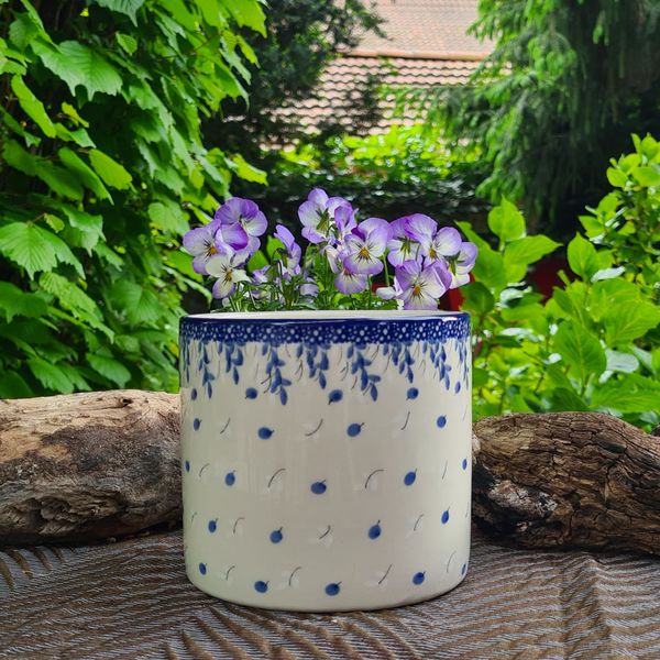 Bunzlauer Keramik Blumentopf & Pflanztopf 13 x 11,5 cm - 1220 ml - 860 g - aus Polen – Handgefertigter Kräutertopf von Ceramika Artystyczna - Berry Dance