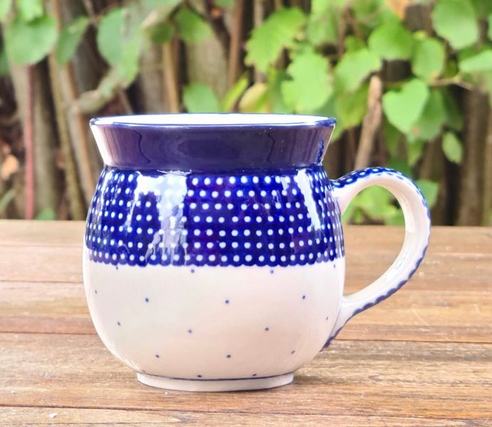 Bauernbecher / Kugelbecher 380 ml mit Henkel - 12,5 x 8,5 x 9,5 cm - 390 g – Bunzlauer Keramik – Ceramika Artystyczna – rustikal-eleganter Becher für Kaffee, Desserts & gehobene Küche - Unikat 18
