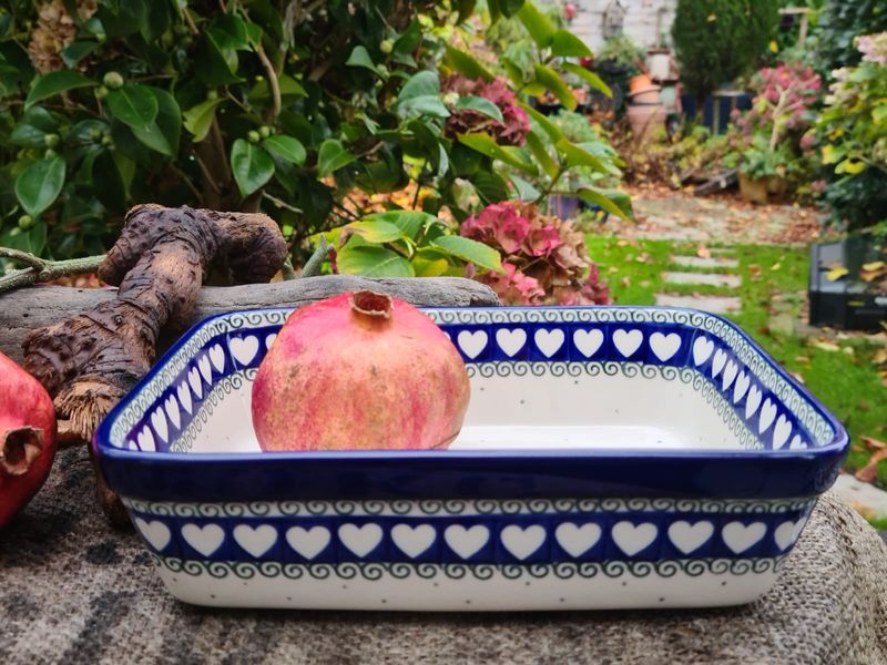 Große rechteckige Auflaufform / Servierschale 28 × 22,5 cm, ca. 2,75 l – Bunzlauer Keramik – Ceramika Artystyczna – für Lasagne, Braten, Gratins und Ofengerichte - White Valentine