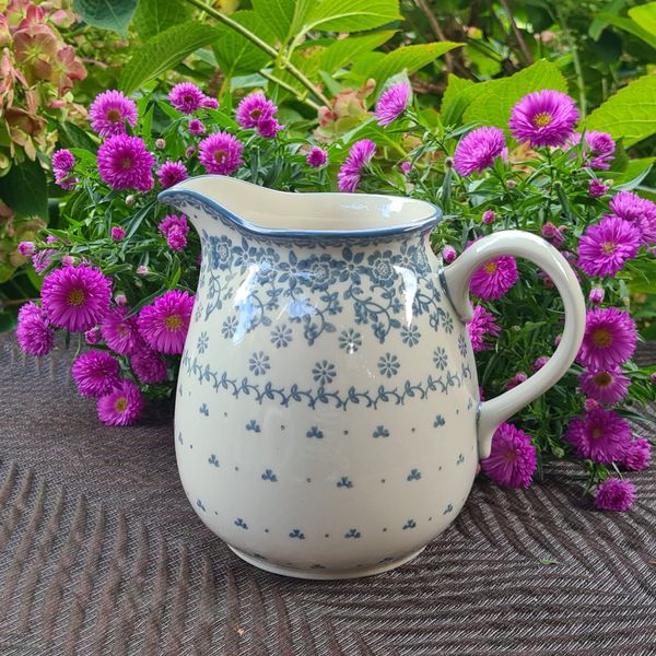 Krug 1,5 Liter - 15 cm hoch - aus Bunzlauer Keramik – Ceramika Artystyczna – vielseitiger Servierkrug für Getränke, Dekoration & Floristik - Dekor 2697*