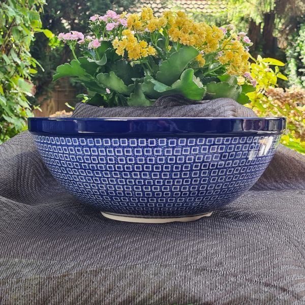 Große Schale XXL 32,5 x 12 cm, 5,8 Liter – Bunzlauer Keramik – Ceramika Artystyczna – Salatschüssel, Obstschale, Servierschale, Buffetschale und Teigschüssel für Familie und Gastronomie - Blue Diamond