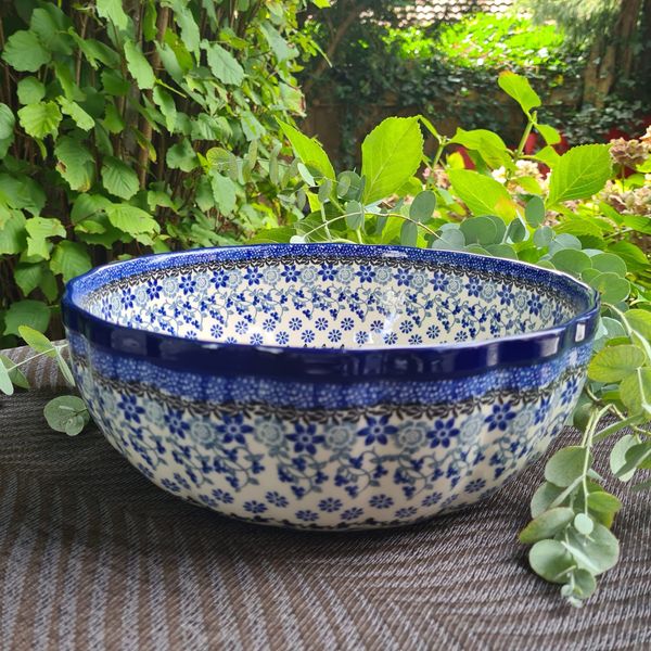 Große Schale mit leicht gewelltem Rand, 28 x 10 cm, 4,2 Liter – Bunzlauer Keramik – Ceramika Artystyczna – Salatschüssel, Obstschale, Servierschale, Teigschüssel - Belle Fleur