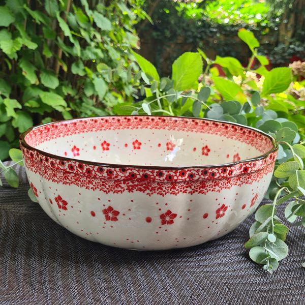 Große Schale mit leicht gewelltem Rand, 28 x 10 cm, 4,2 Liter – Bunzlauer Keramik – Ceramika Artystyczna – Salatschüssel, Obstschale, Servierschale, Teigschüssel - Dekor 2574V