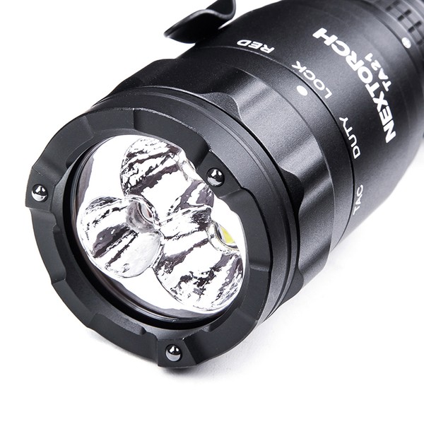 NEXTORCH TA21 Tactical LED Flashlight, 1300 lumens white, 150 lumens red, head with nano-ceramic glass breaker, strobe function, incl. FR-1 ring NEXTORCH TA21 Tactical LED Flashlight, 1300 lumens white, 150 lumens red, head with nano-ceramic glass breaker, strobe function, incl. FR-1 ring