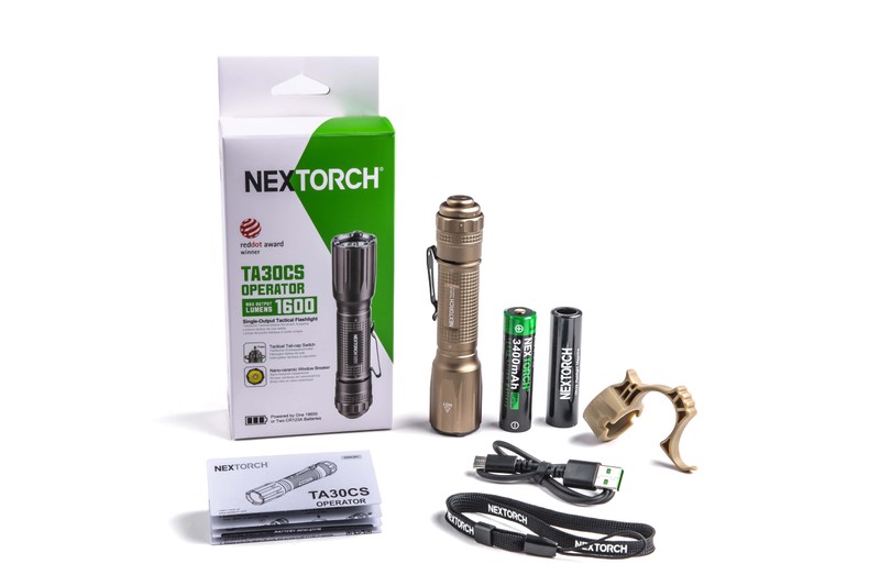 NEXTORCH TA30CS OPERATOR SAND Taktische LED Taschenlampe, 1600 Lumen, Kopf mit Nano- Keramik Glasbrecher, Stroboskopfunktion, inkl. farbgleicher FR-1 Führungshilfe NEXTORCH TA30CS OPERATOR SAND Taktische LED Taschenlampe, 1600 Lumen, Kopf mit Nano- Keramik Glasbrecher, Stroboskopfunktion, inkl. farbgleicher FR-1 Führungshilfe