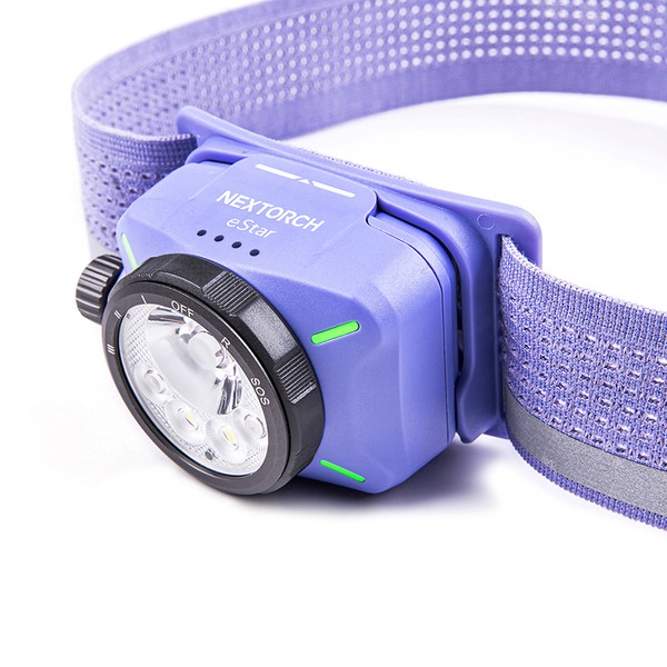 NEXTORCH eStar - Ultraleichte, wiederaufladbare LED-Stirnlampe mit 1300 Lumen, mehreren Lichtquellen und 2 Akkus. Farbe: Violett NEXTORCH eStar - Ultraleichte, wiederaufladbare LED-Stirnlampe mit 1300 Lumen, mehreren Lichtquellen und 2 Akkus. Farbe: Violett