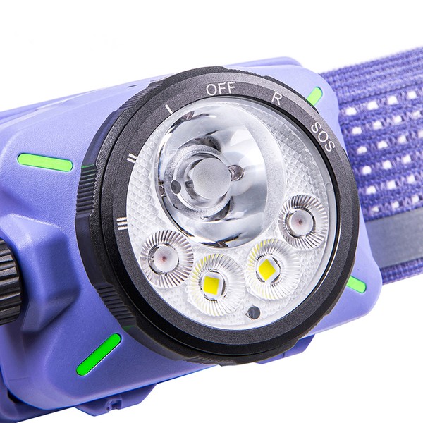 NEXTORCH eStar - Ultraleichte, wiederaufladbare LED-Stirnlampe mit 1300 Lumen, mehreren Lichtquellen und 2 Akkus. Farbe: Violett NEXTORCH eStar - Ultraleichte, wiederaufladbare LED-Stirnlampe mit 1300 Lumen, mehreren Lichtquellen und 2 Akkus. Farbe: Violett