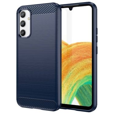 TPU Hülle für Samsung Galaxy A34 Carbon Fiber Skin Brushed Schutzcover Soft Case, Farbe: Blau