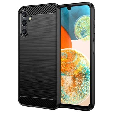 TPU Hülle für Samsung Galaxy A14 Carbon Fiber Skin Brushed Schutzcover Soft Case, Farbe: Schwarz