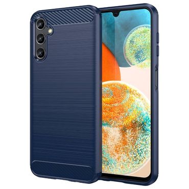 TPU Hülle für Samsung Galaxy A14 Carbon Fiber Skin Brushed Schutzcover Soft Case, Farbe: Blau