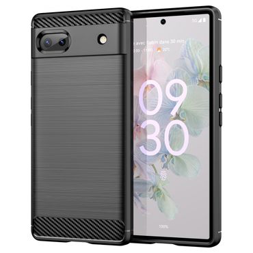 TPU Hülle für Google Pixel 6a Carbon Fiber Skin Brushed Schutzcover Soft Case, Farbe: Schwarz