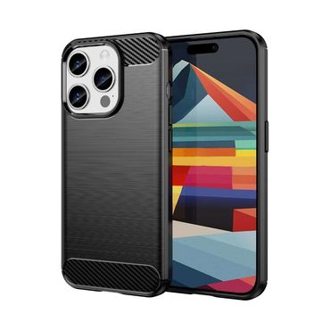TPU Hülle für Apple iPhone 15 PRO Carbon Fiber Skin Brushed Schutzcover Case, Farbe: Schwarz