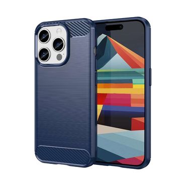 TPU Hülle für Apple iPhone 15 PRO Carbon Fiber Skin Brushed Schutzcover Case, Farbe: Blau