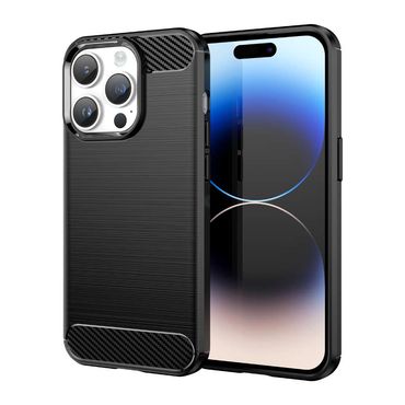TPU Hülle für Apple iPhone 15 PRO MAX Carbon Fiber Skin Brushed Schutzcover Case, Farbe: Schwarz
