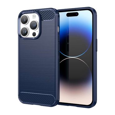 TPU Hülle für Apple iPhone 15 PRO MAX Carbon Fiber Skin Brushed Schutzcover Case, Farbe: Blau
