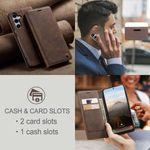 CASEME 013 Series Hülle schräg von vorne und von hinten, telefonierender Business-Mann und beworbene Kartenslots in Coffee für Galaxy S25 FE