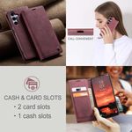 CASEME 013 Series Hülle schräg von vorne und von hinten, telefonierende Frau und beworbene Kartenslots in Rot für Galaxy S25 FE