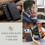 CASEME 013 Series Hülle schräg von vorne und von hinten, telefonierender Business-Mann und beworbene Kartenslots in Schwarz für Galaxy S25 FE