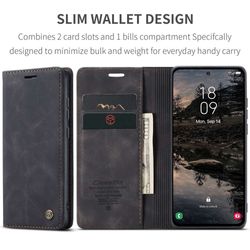 H130SA394A-CASEME-Handy-Tasche-fuer-Samsung-Galaxy-S25-FE-Wallet-013-Series-Huelle-Klapp-Etui_1.jpg CASEME 013 Series Hülle von vorne und Innen aufgeklappt mit Telefon, Kreditkarten und Geldschein in Schwarz für Galaxy S25 FE