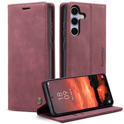 H130SA394A-CASEME-Handy-Tasche-fuer-Samsung-Galaxy-S25-FE-Wallet-013-Series-Huelle-Klapp-Etui_40.jpg CASEME 013 Series Hülle von vorne und hinten und seitlich aufgeklappt nach vorne per Stand-Funktion in Rot für Galaxy S25 FE