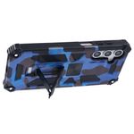 Hybrid Outdoor Hülle von hinten mit ausgeklappten Ständer in Camouflage Blau für Galaxy S25 FE