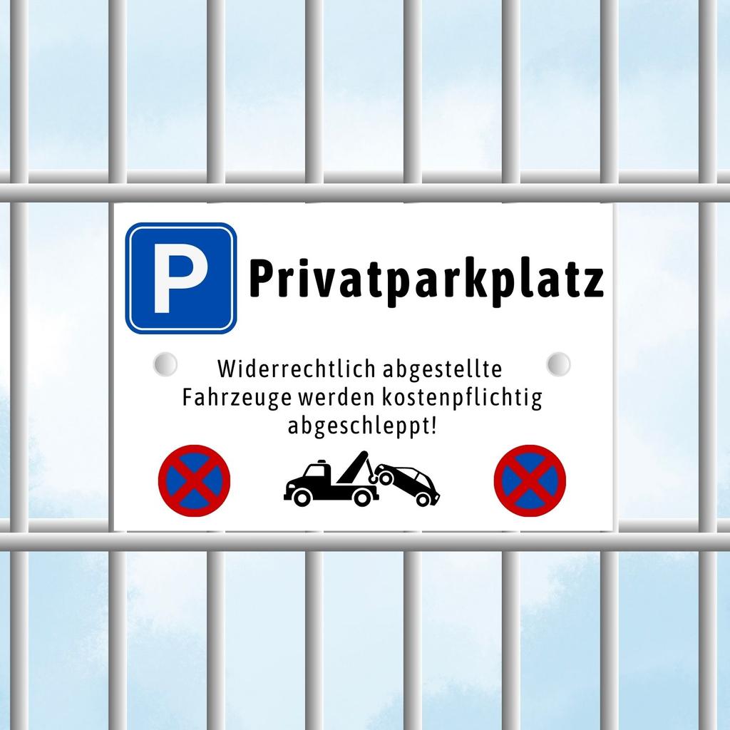 Großes Schild Privatparkplatz mit individuellem Kennzeichen Großes Schild Privatparkplatz mit individuellem Kennzeichen
