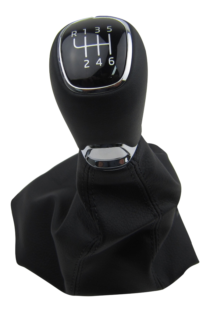 Original Leder Schaltknauf Schaltmanschette 6-Gang Schwarz Alu Chrom für Skoda