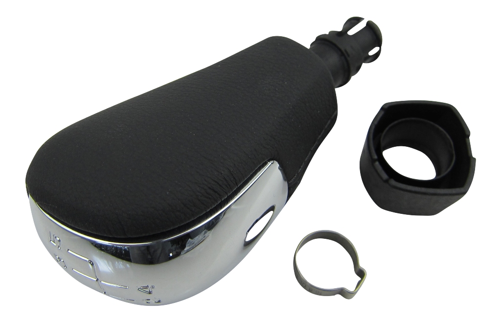 Original Leder Schaltknauf Knauf Knopf 5-Gang Schwarz Alu Chrom für Skoda