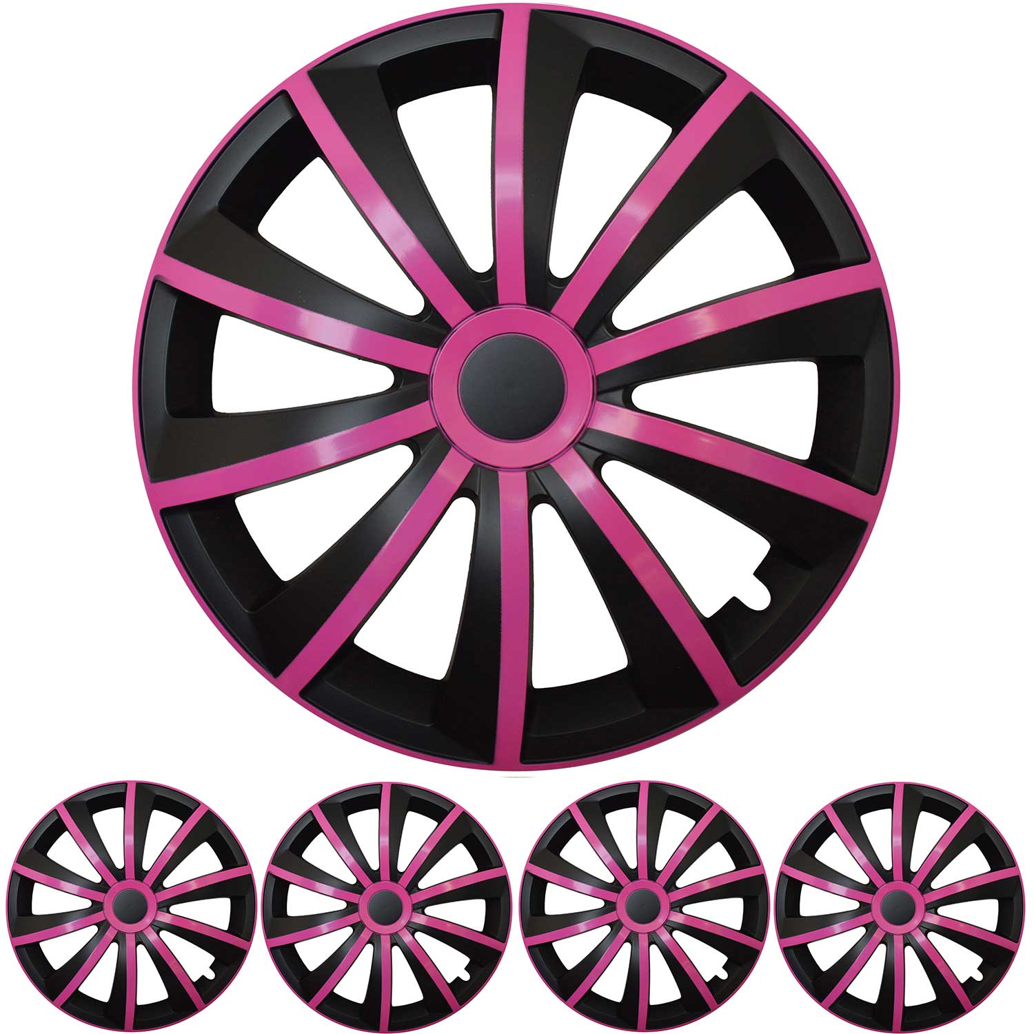 4x PREMIUM DESIGN Radkappen Radzierblenden Set Gral 15 ZOLL in Pink / Schwarz
