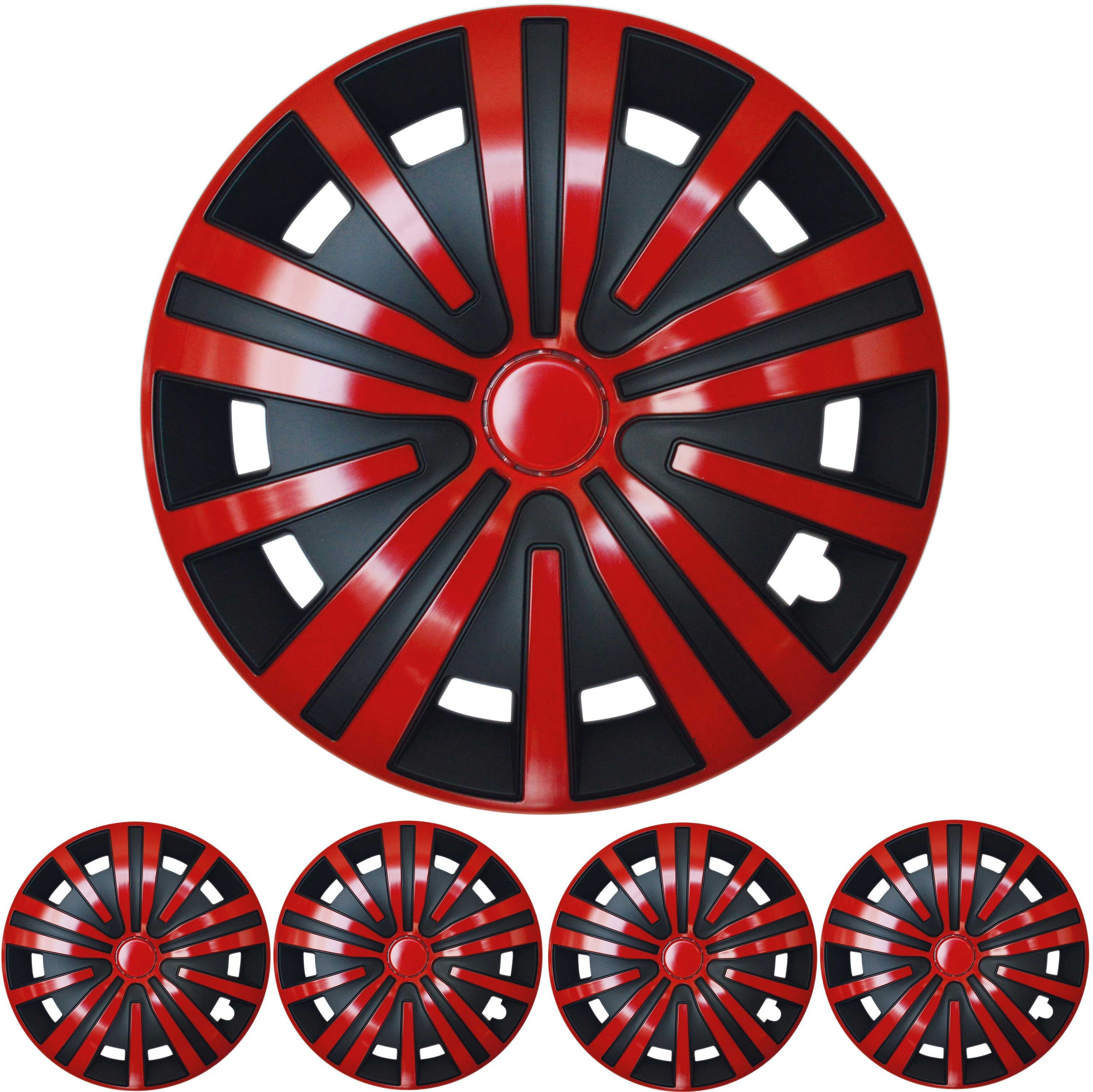 4x PREMIUM  Radkappen Radzierblenden Set "Spinel" 15 ZOLL in Rot / Schwarz