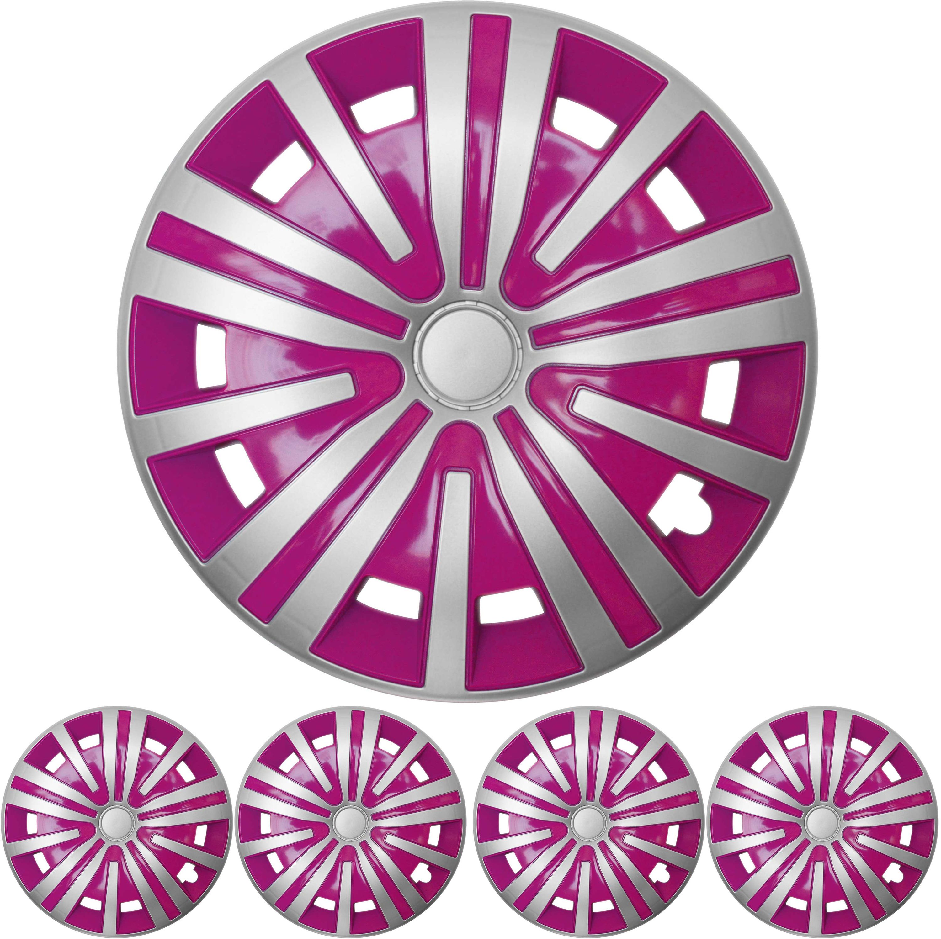 4x PREMIUM  Radkappen Radzierblenden Set Spinel 15 ZOLL in Silber / Pink