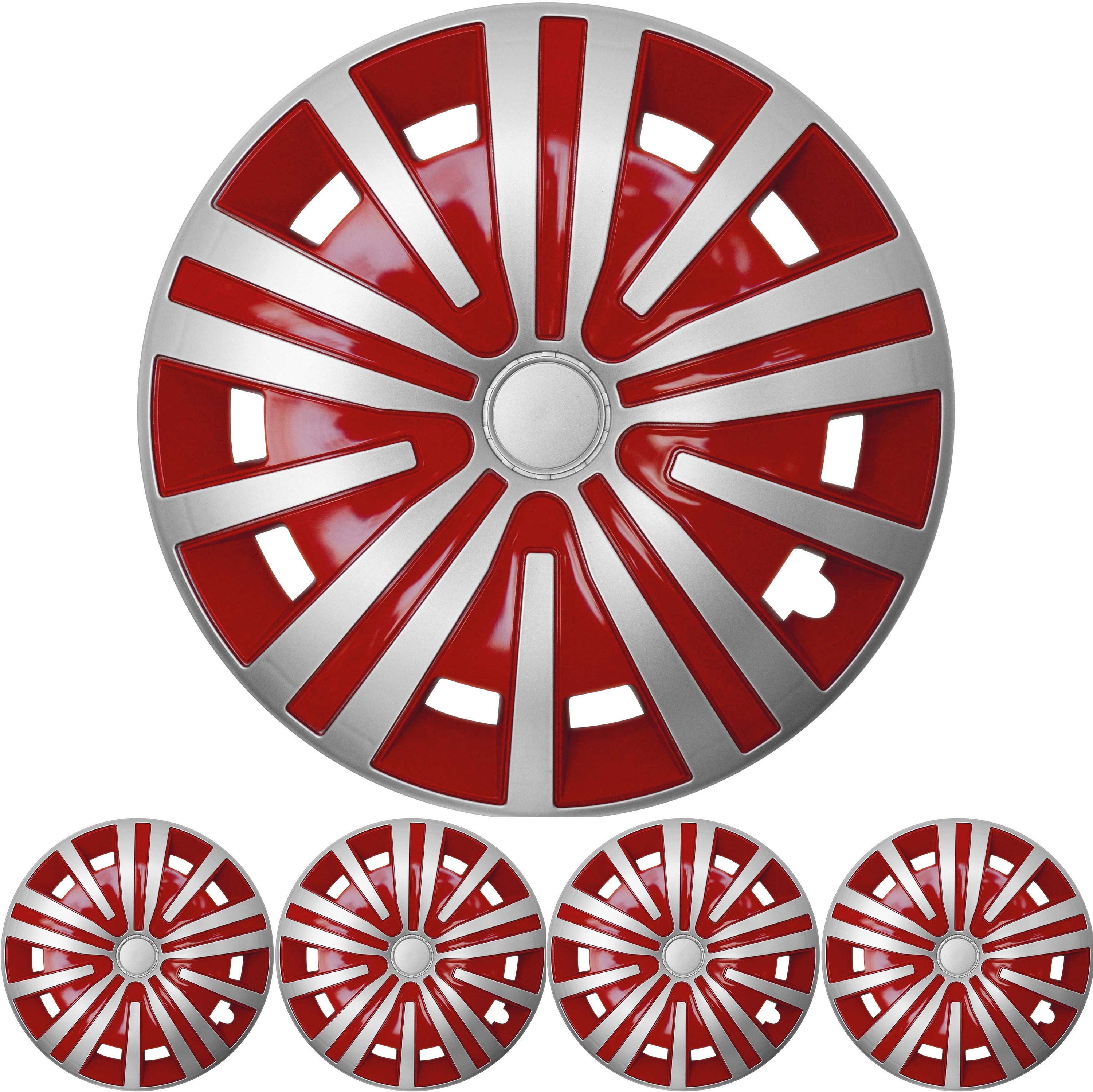 4x PREMIUM  Radkappen Radzierblenden Set Spinel 15 ZOLL in Silber / Rot