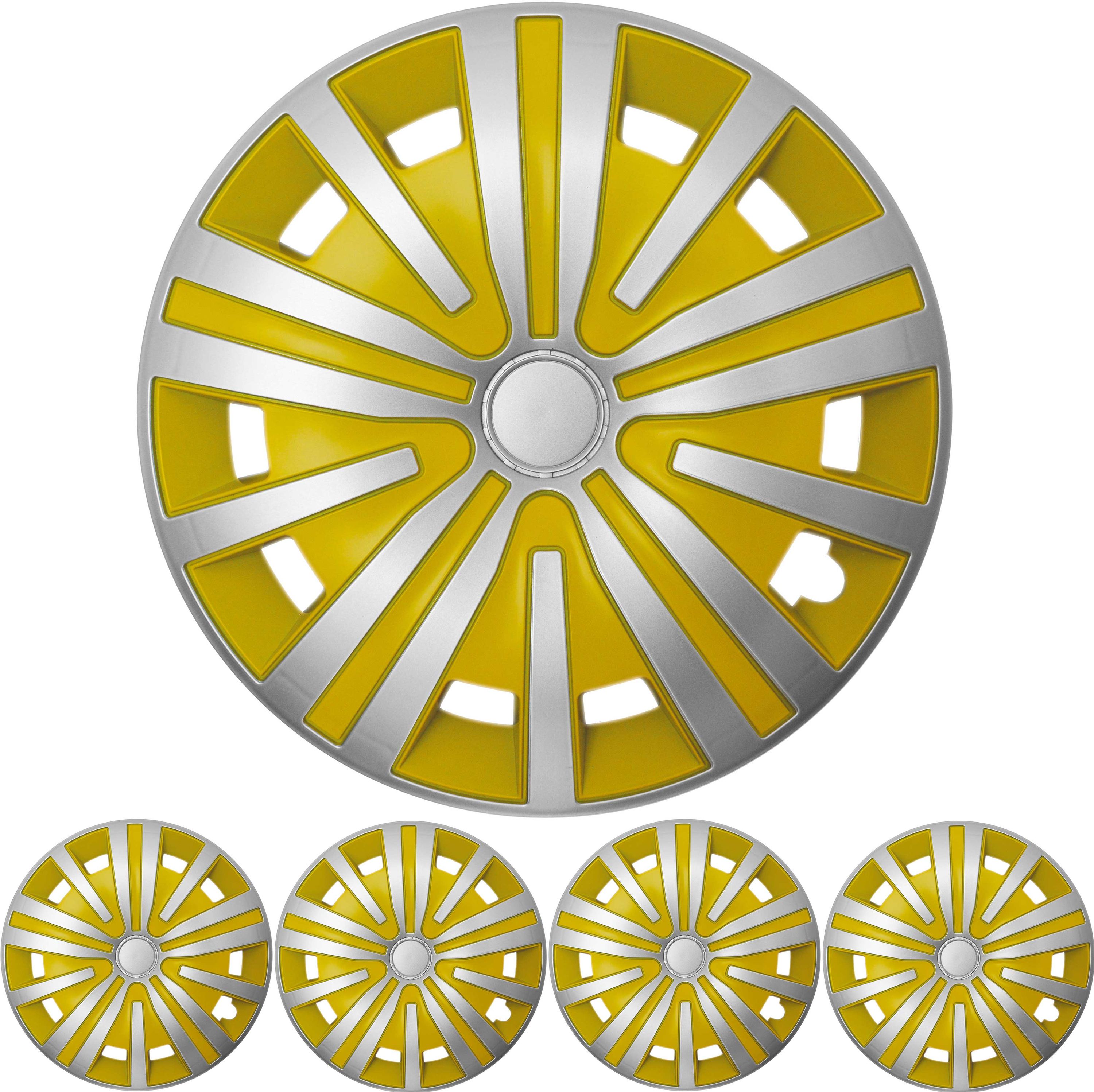 4x PREMIUM  Radkappen Radzierblenden Set Spinel 15 ZOLL in Silber / Gelb