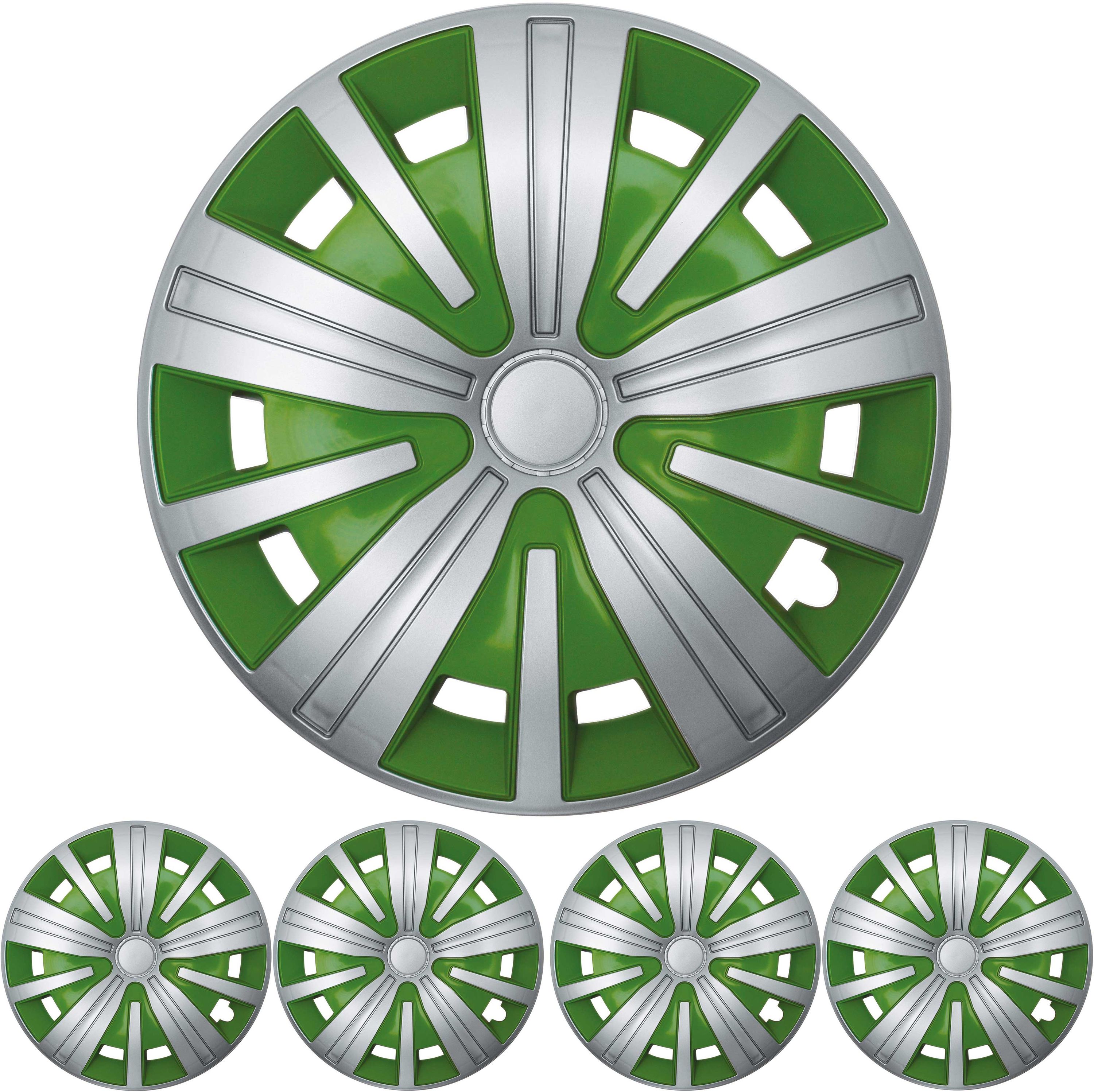 4x PREMIUM  Radkappen Radzierblenden "Spinel BIS" 15 ZOLL in Silber / Grün