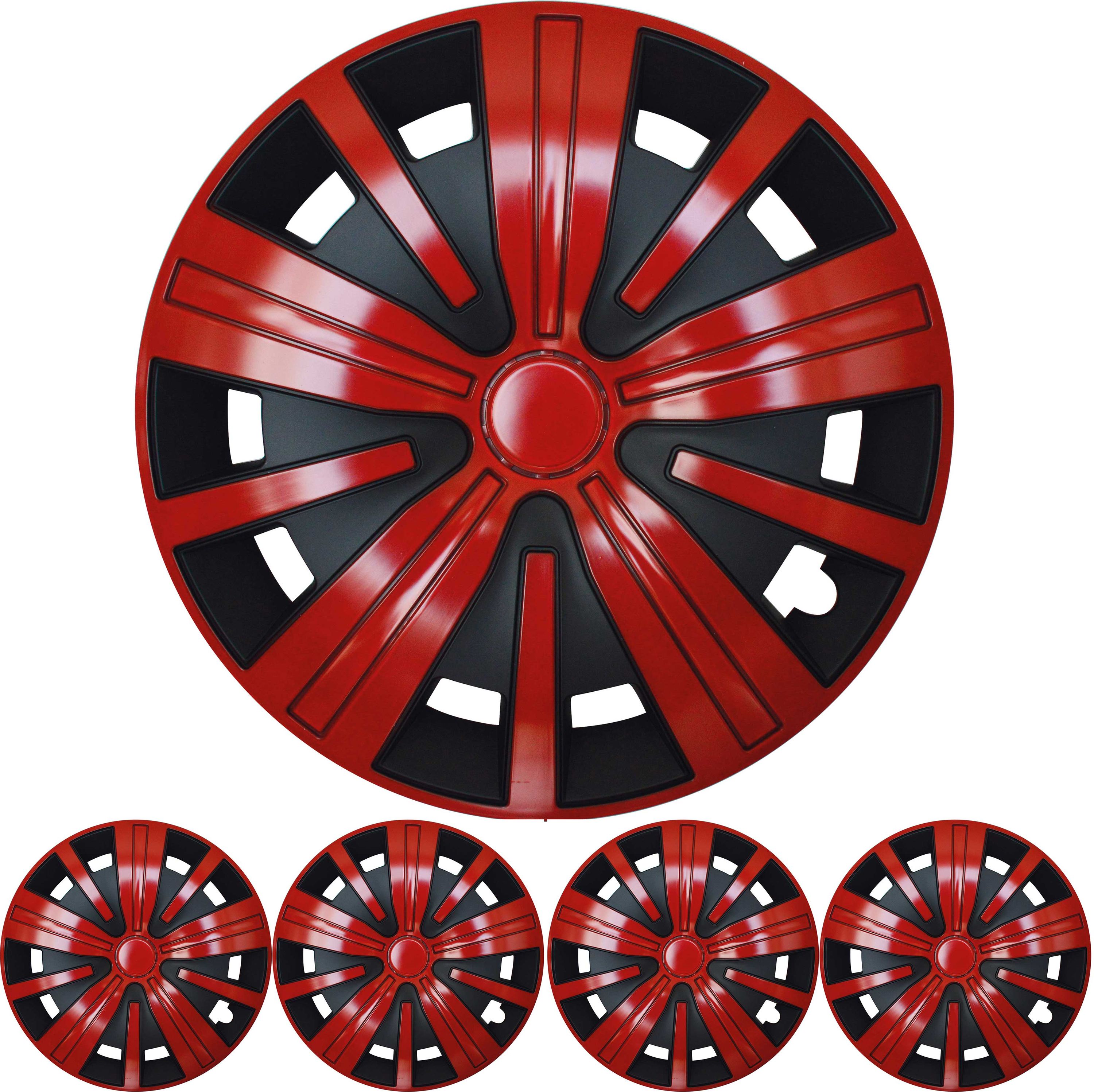4x PREMIUM  Radkappen Radzierblenden Spinel BIS 15 ZOLL in Rot / Schwarz