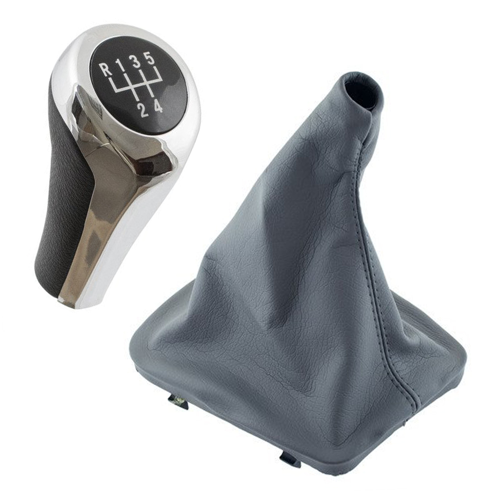 5-Gang Schaltknauf Chrom  + Schaltmanschette GRAU für BMW E46 1998-2005