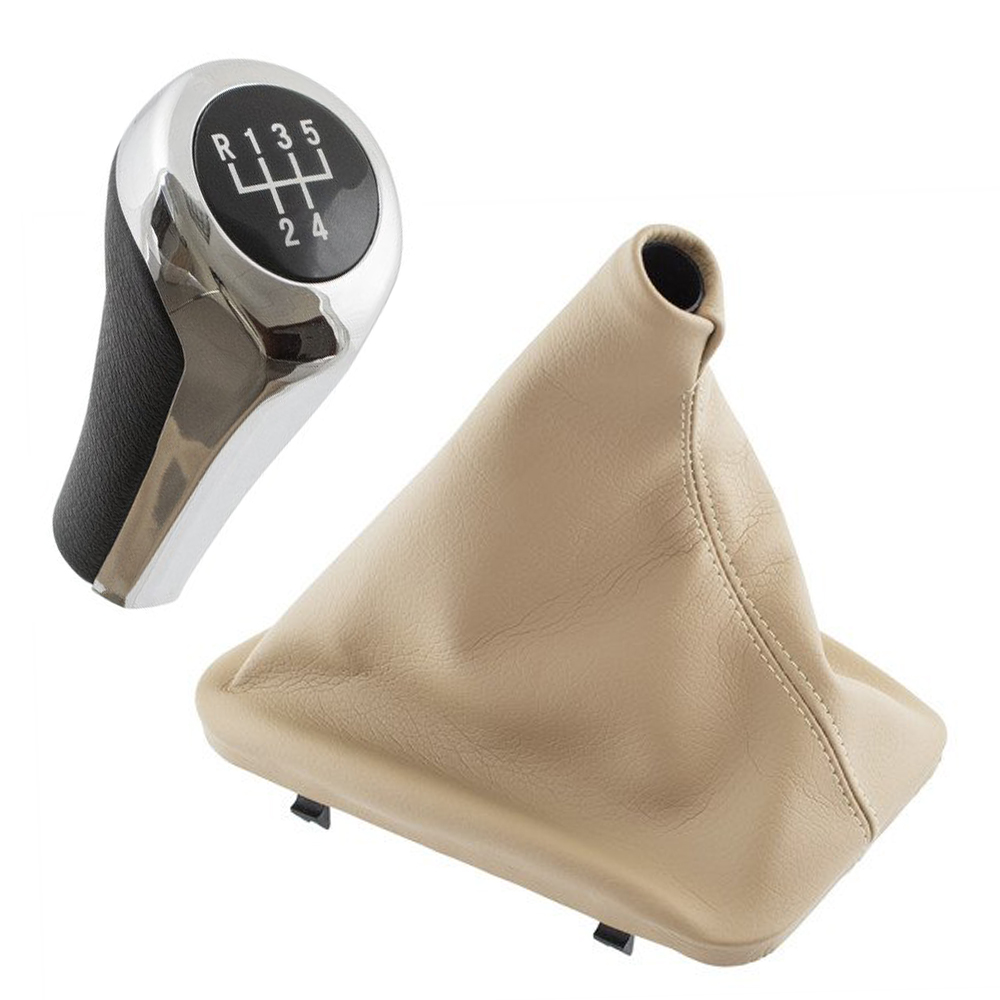 5-Gang Schaltknauf Chrom  + Schaltmanschette BEIGE für BMW E46 1998-2005